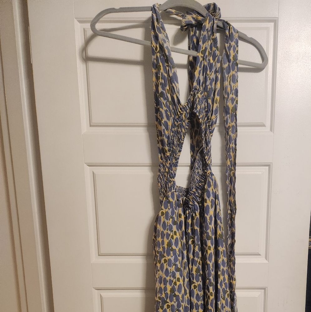 Anthropologie Lena Blue Open Back Halter Maxi Dress